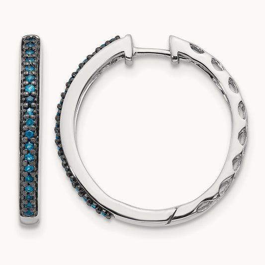 Blue Diamond Hinged Hoops, 2.2mm, 14K White Gold