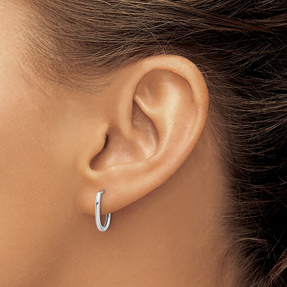 Polished Oval Hinged Hoop Earrings — 14K White Gold, 9.25mm