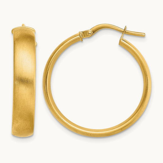 Medium x5mm Satin Hoop Earrings, 14K