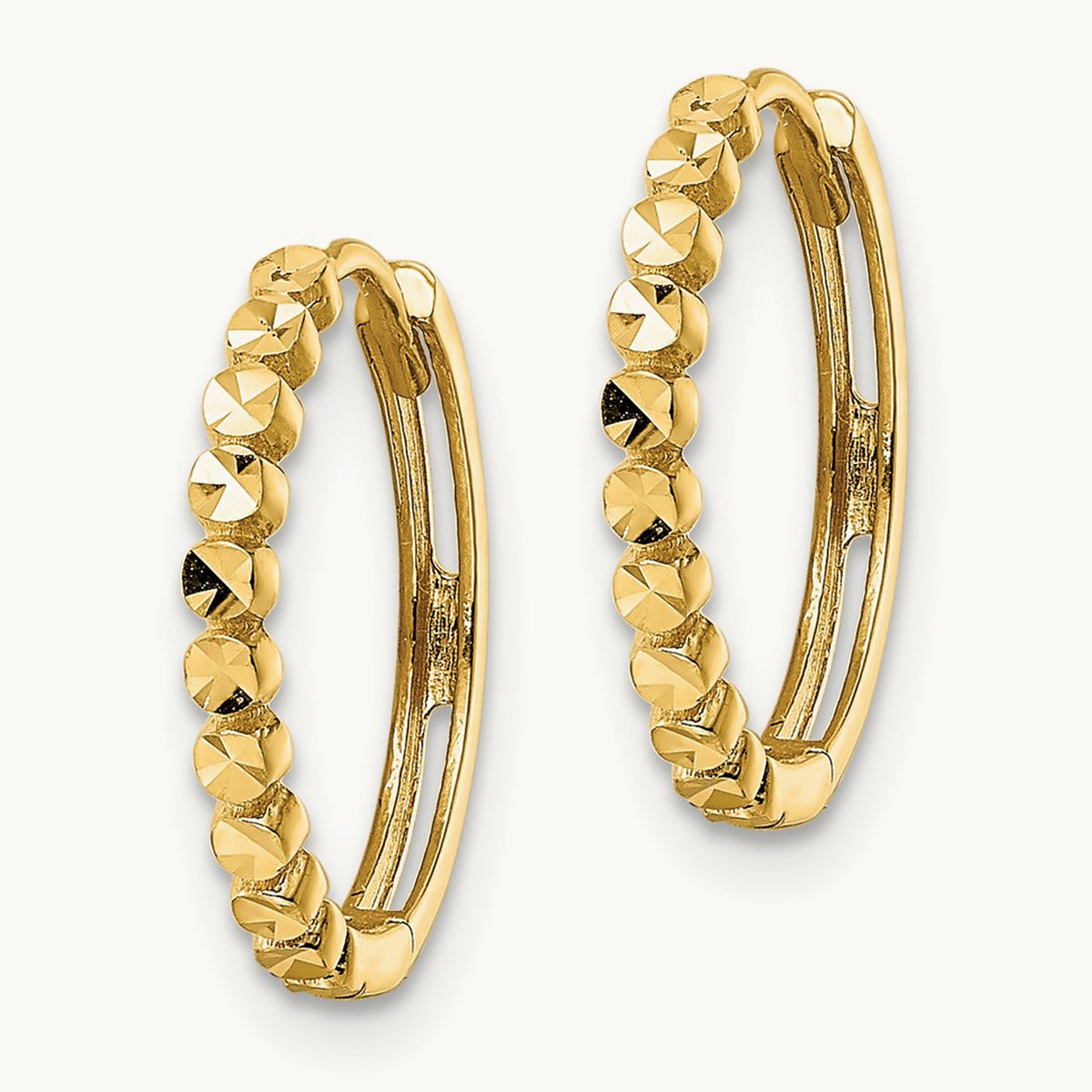 Diamond-cut Hinged Hoop Earrings — 14K Yellow Gold, 2x16mm
