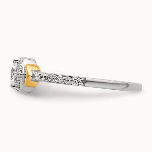 Complete Diamond Round Center Engagement Ring, 14K Two-tone