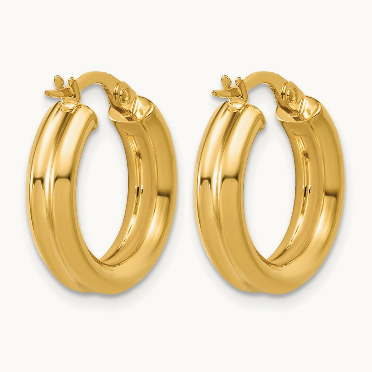Polished and Grooved Round Hoop Earrings, 14K — Leslie's
