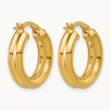 Polished and Grooved Round Hoop Earrings, 14K — Leslie's