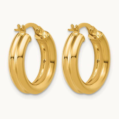 Polished and Grooved Round Hoop Earrings, 14K — Leslie's