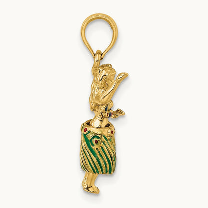 3-D Hula Girl w/ Moveable Grass Skirt Charm, 14K