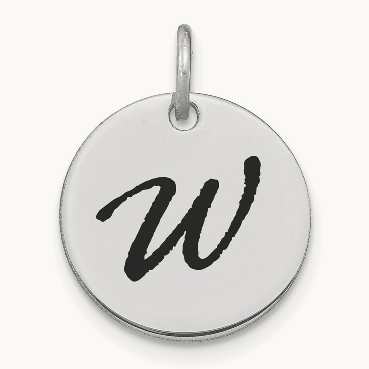 Polished Black Enamel Initial Disk Charm — 14K White Gold, W