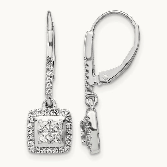 Diamond Cluster Leverback Earrings — 22mm