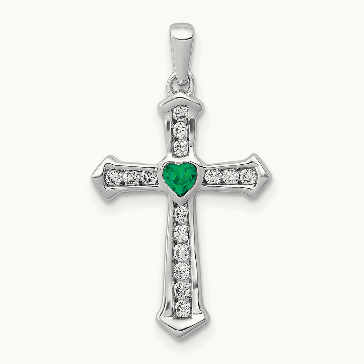 Created Emerald Cross Pendant, 0.20 ct tw Lab-Grown Diamond