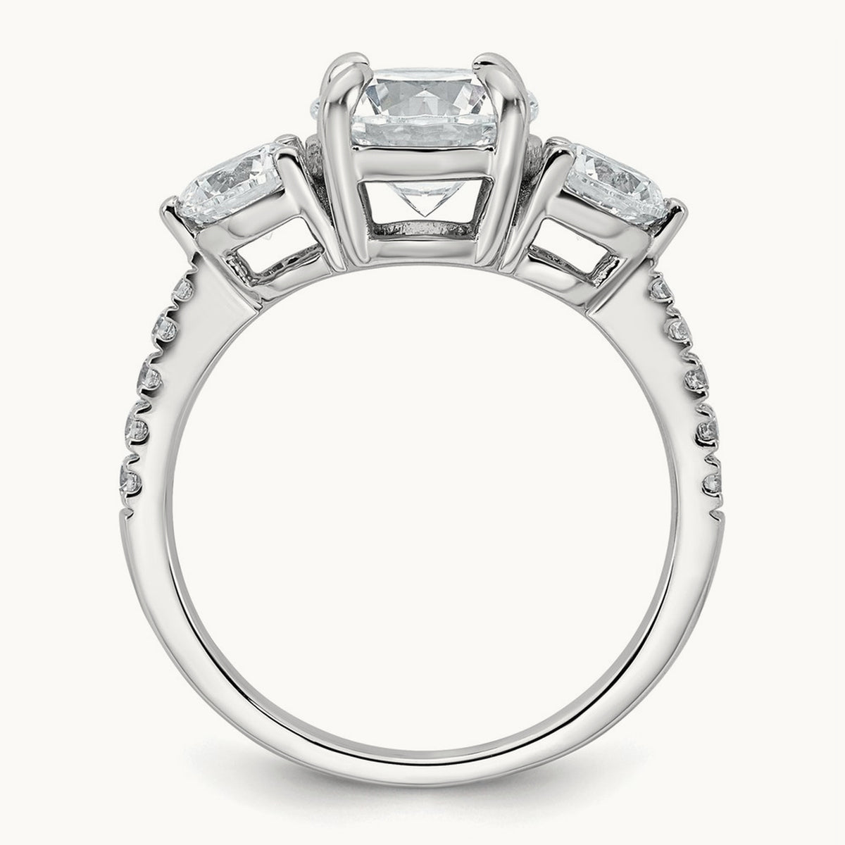 Round 3 Stone Engagement Ring, 1.50-3.00 ct tw Lab-Grown Diamond — 3 ct, 14K White Gold