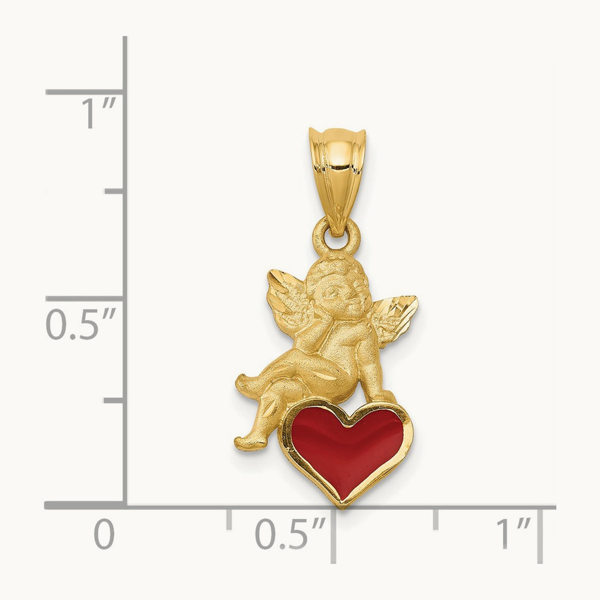 Enameled Angel on Heart Pendant, 14K