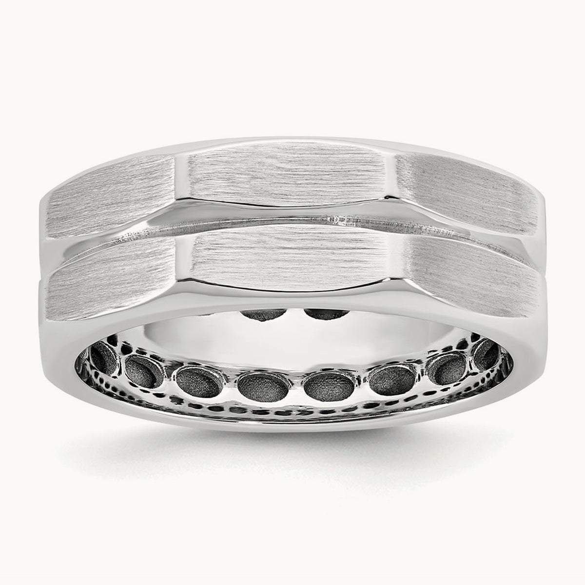 IB Goodman Men's Satin Octagonal Ring, 7.7mm, 14K Gold — 14K White Gold