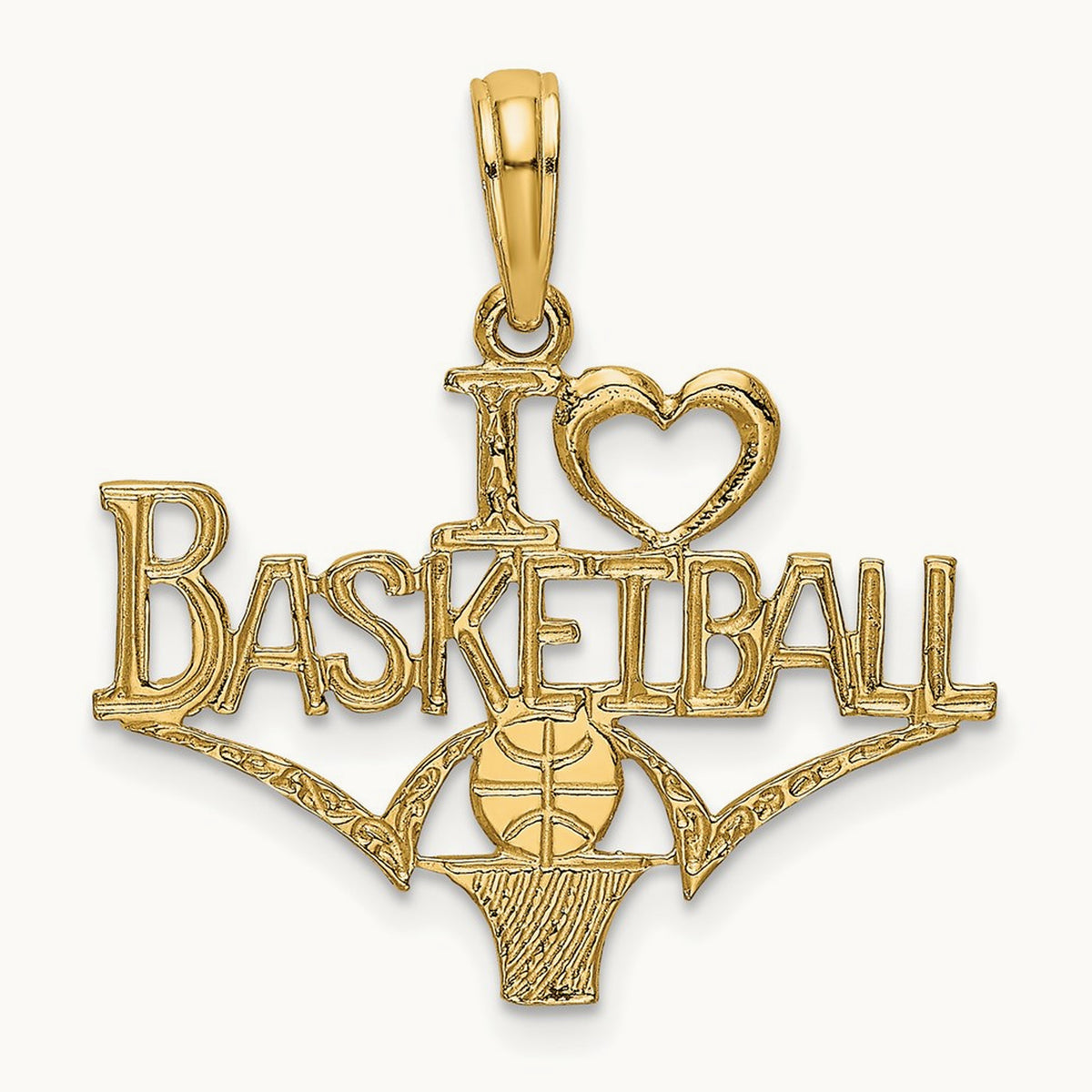 I HEART BASKETBALL w/Ball and Net Charm, 14K