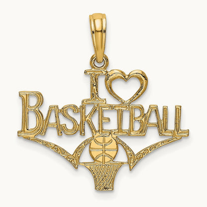 I HEART BASKETBALL w/Ball and Net Charm, 14K