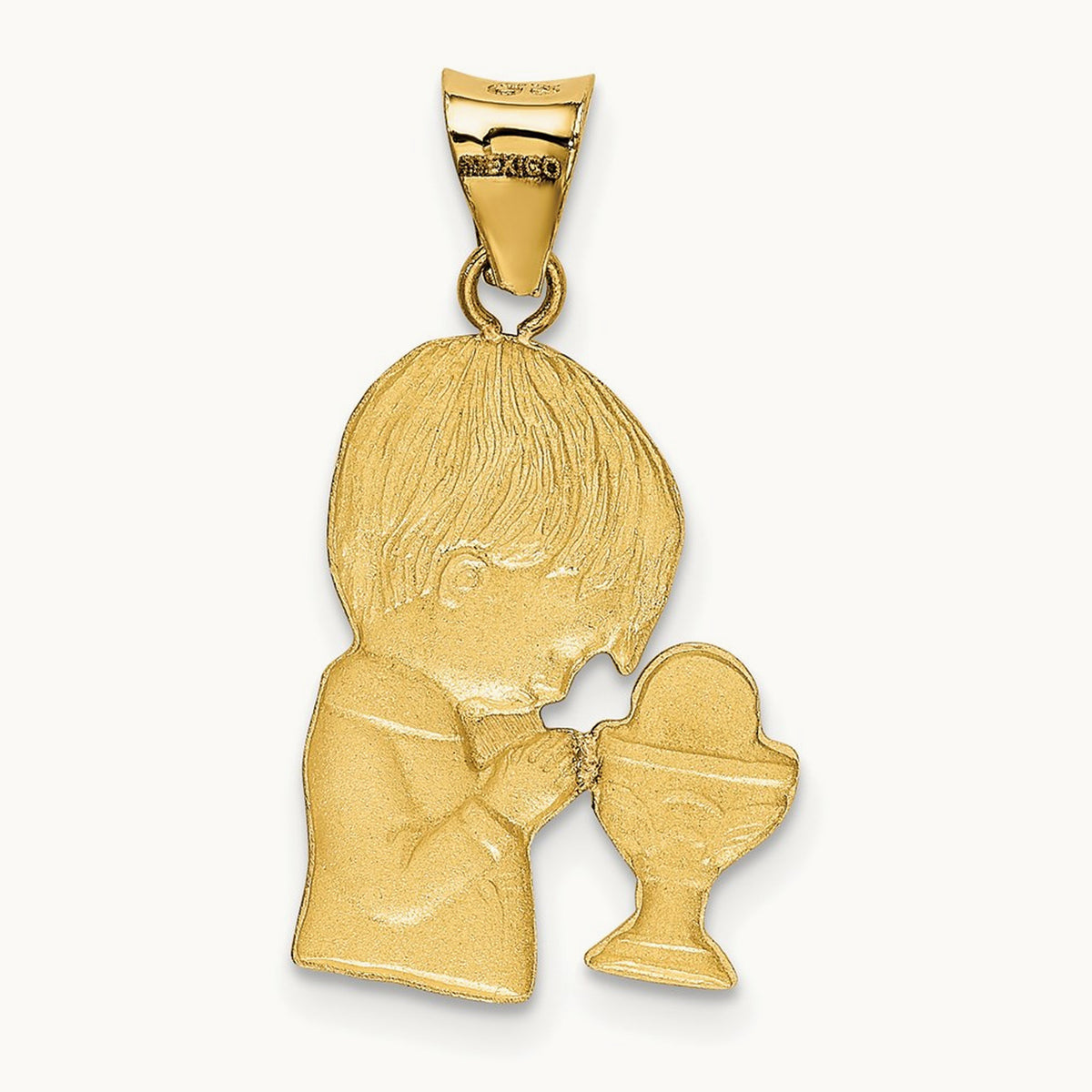 W/Rhodium D/C Boy Communion Semi-solid Pendant, 14K
