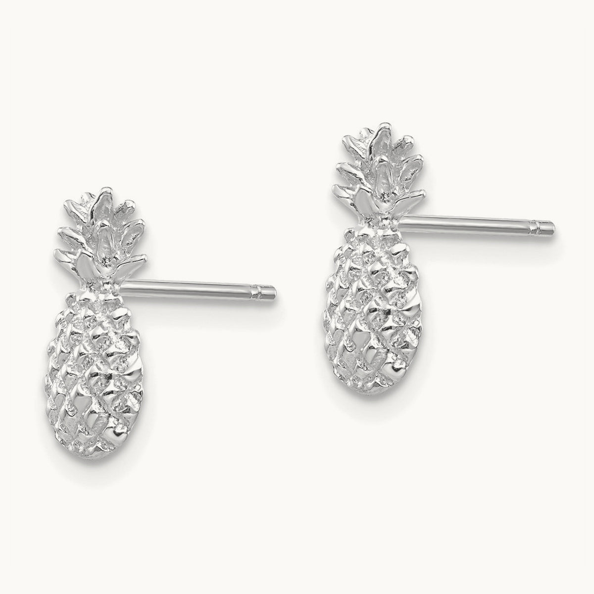Polished and Textured Pineapple Post Earrings — 14K White Gold