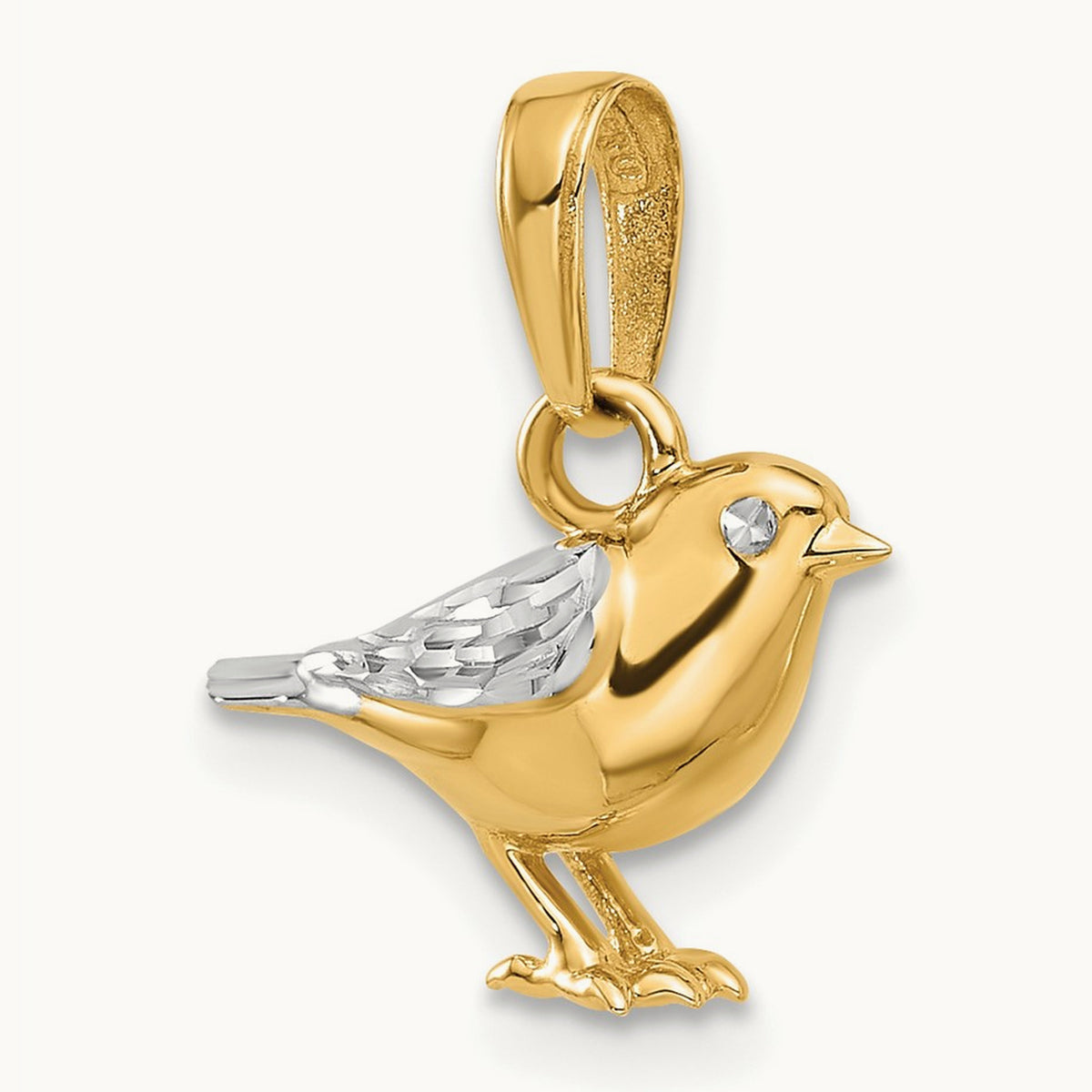 D/C 3D Bird Pendant, 14K with White Rhodium