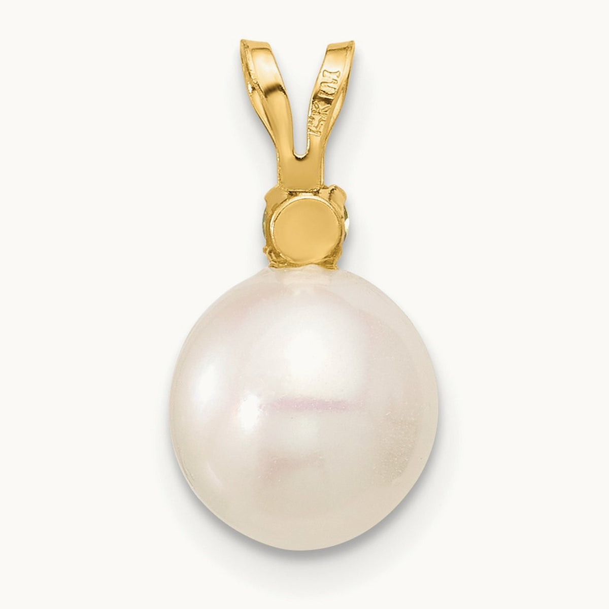 Peridot 8- White Round FWC Pearl Pendant, 8.5mm, 14K