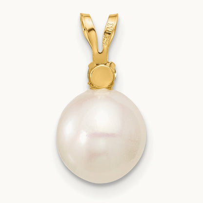 Peridot 8- White Round FWC Pearl Pendant, 8.5mm, 14K