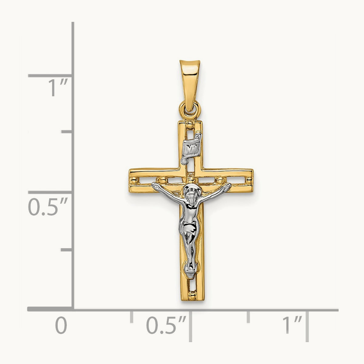 Polished Solid INRI Crucifix Pendant — 27.3mm