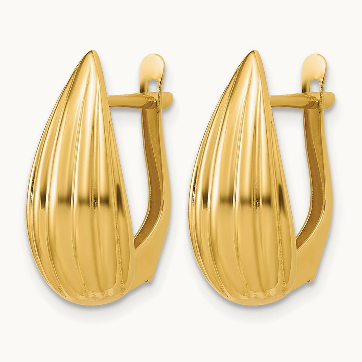 Polished Grooved Omega Back Earrings, 14K — Leslie's