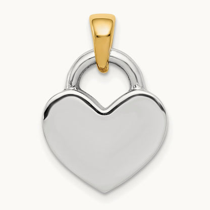 & Rhodium Hollow Polished 3D Reversible Heart Charm, 14K