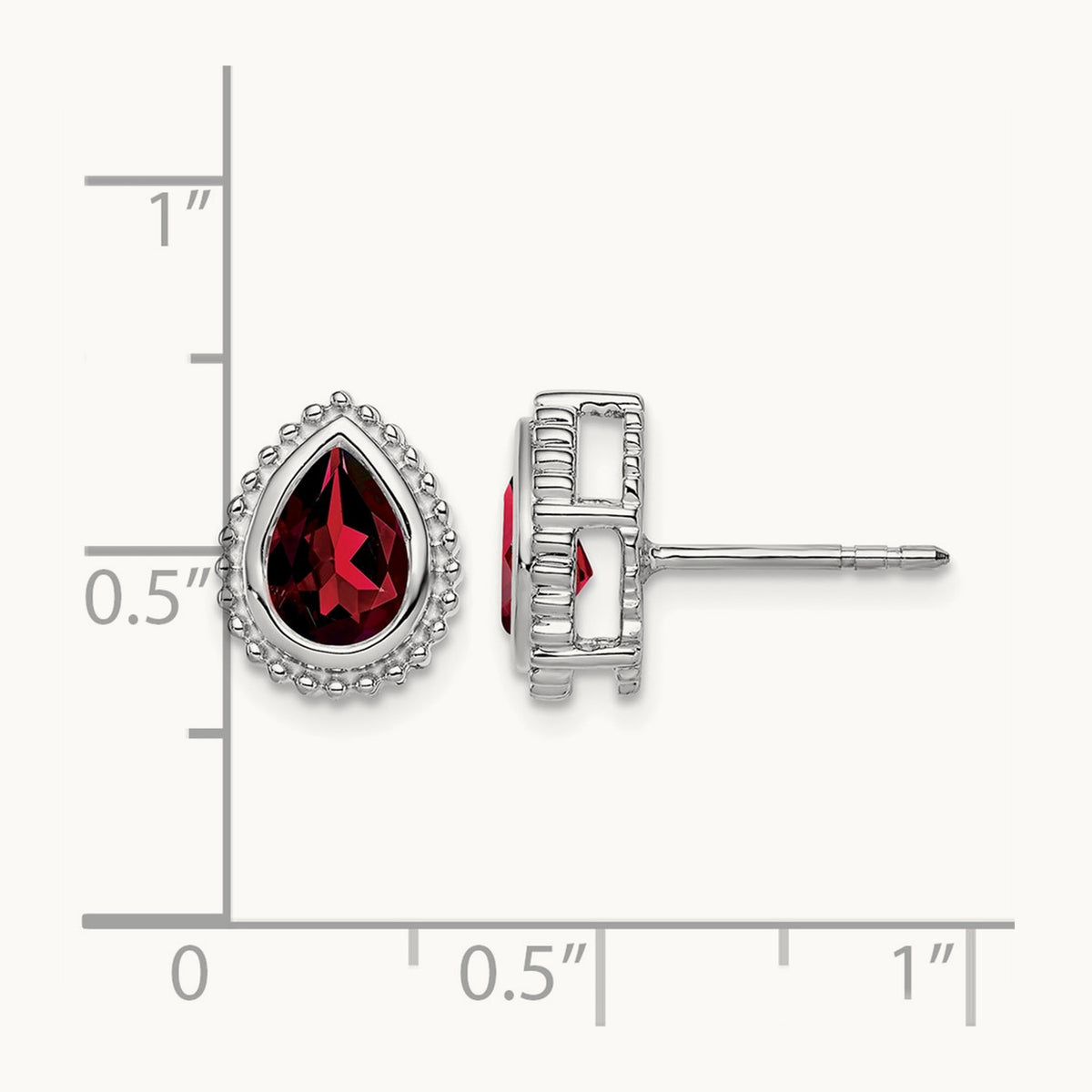 Pear Garnet Post Earrings — 14K White Gold