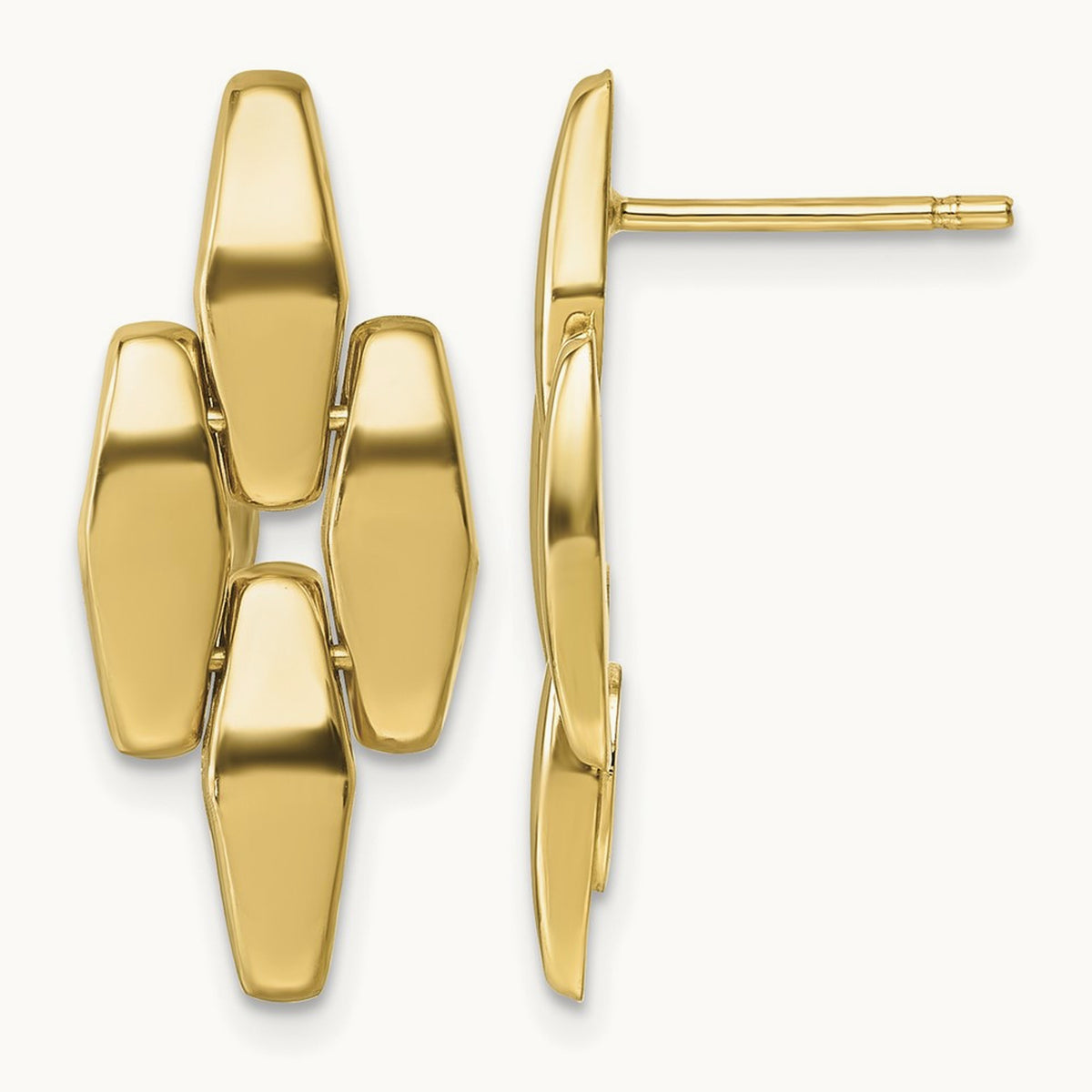 Polished Fancy Link Dangle Post Earrings, 14K
