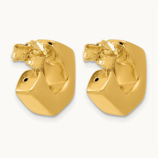 Polished Hollow J-Hoop Post Earrings, 14K — Leslie's
