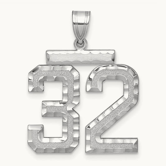 Large Brushed Diamond-cut Number 32 Charm, 14K White Gold