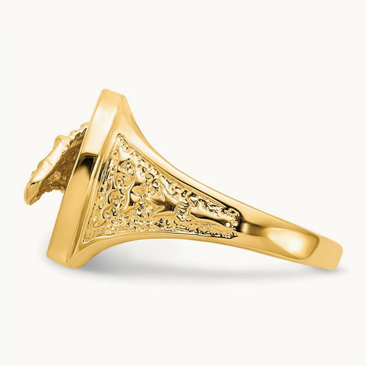 Polished Horseshoe with Horse in Center Ring, 14K