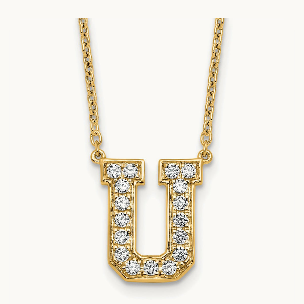 Initial Necklace — 14K Yellow Gold, U, 3/8 ct