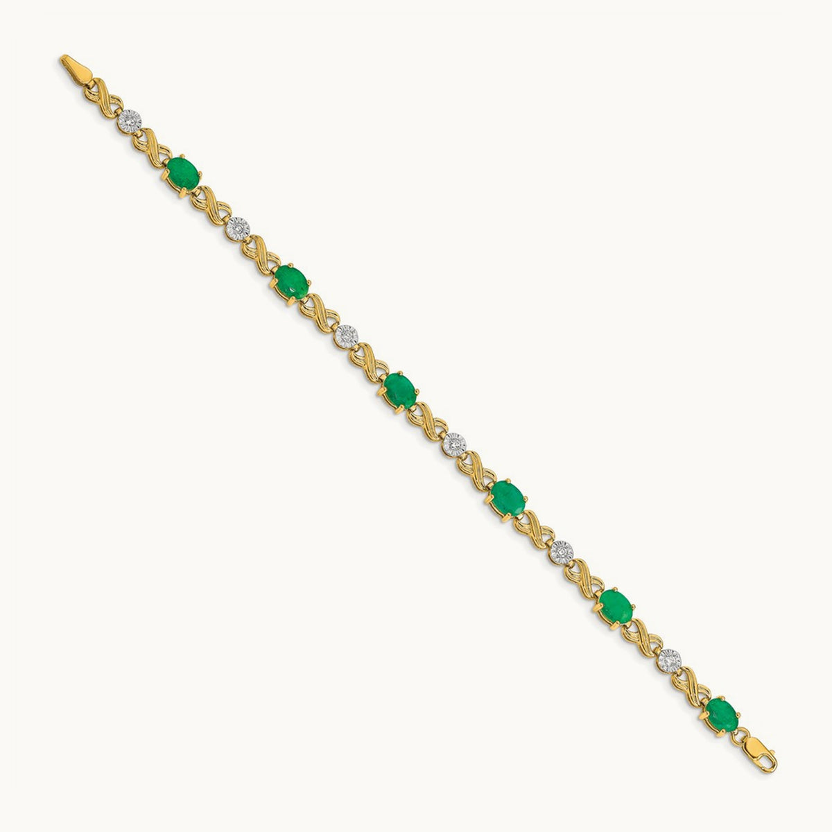 Diamond and Emerald Infinity Bracelet — 14K Yellow Gold