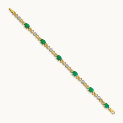 Diamond and Emerald Infinity Bracelet — 14K Yellow Gold