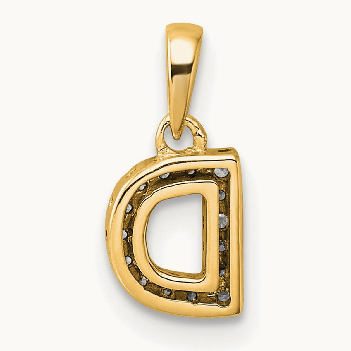 Diamond Initial with Bail Pendant — 14K Yellow Gold, D