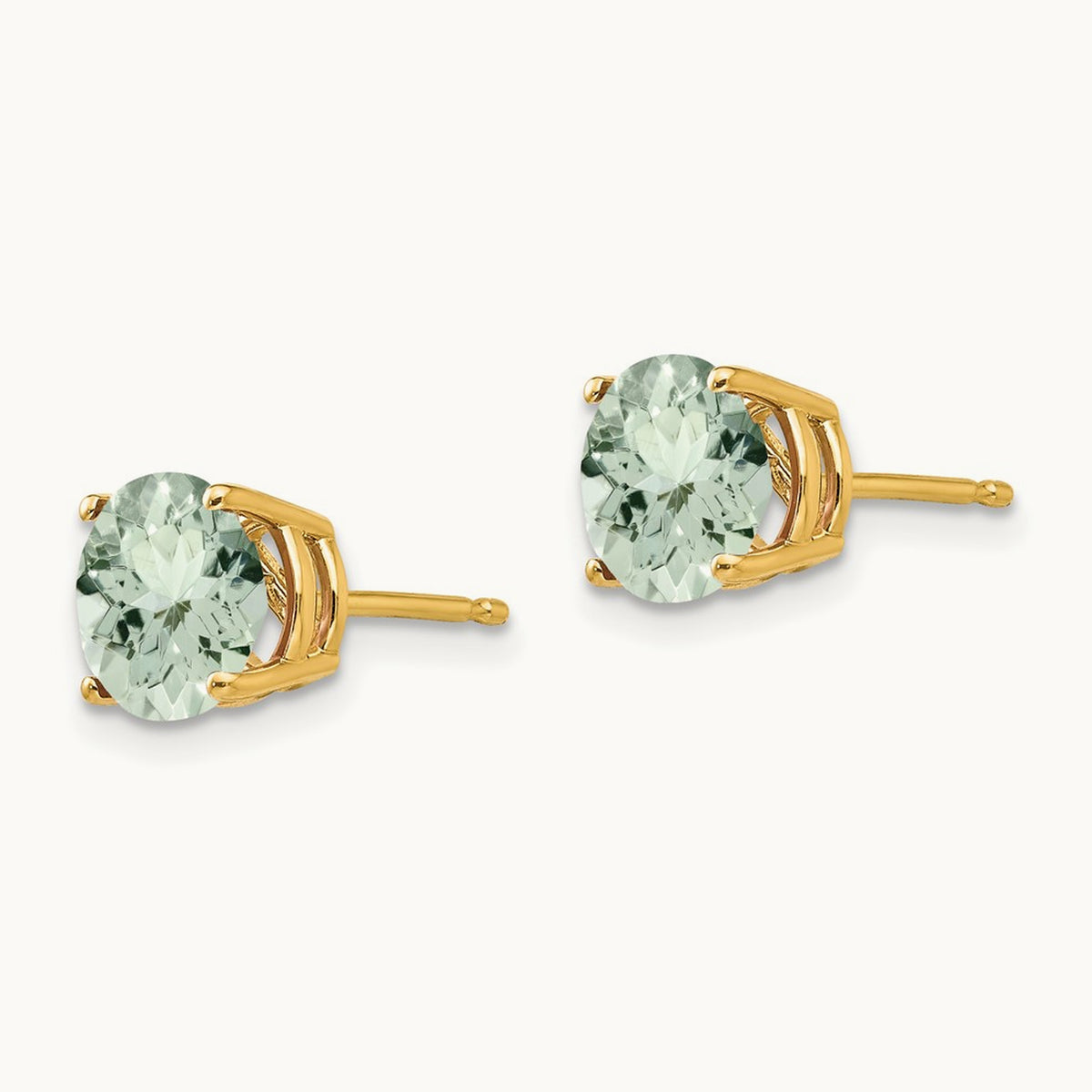 Round Green Quartz Earrings — 14K Yellow Gold, 7mm