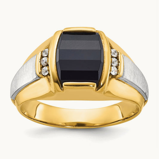 Men's Satin Onyx and Diamond Complete Ring — IBGoodman — photo set
