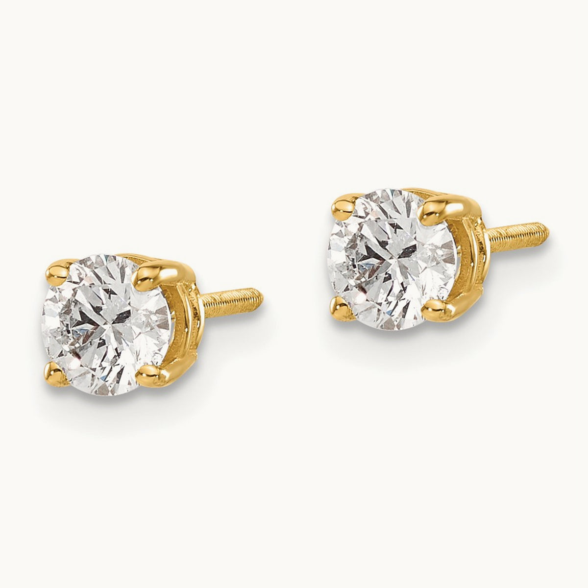 Round Diamond Stud Earrings — 14K Yellow Gold, 0.74 ct tw, SI3 G-I · screw back