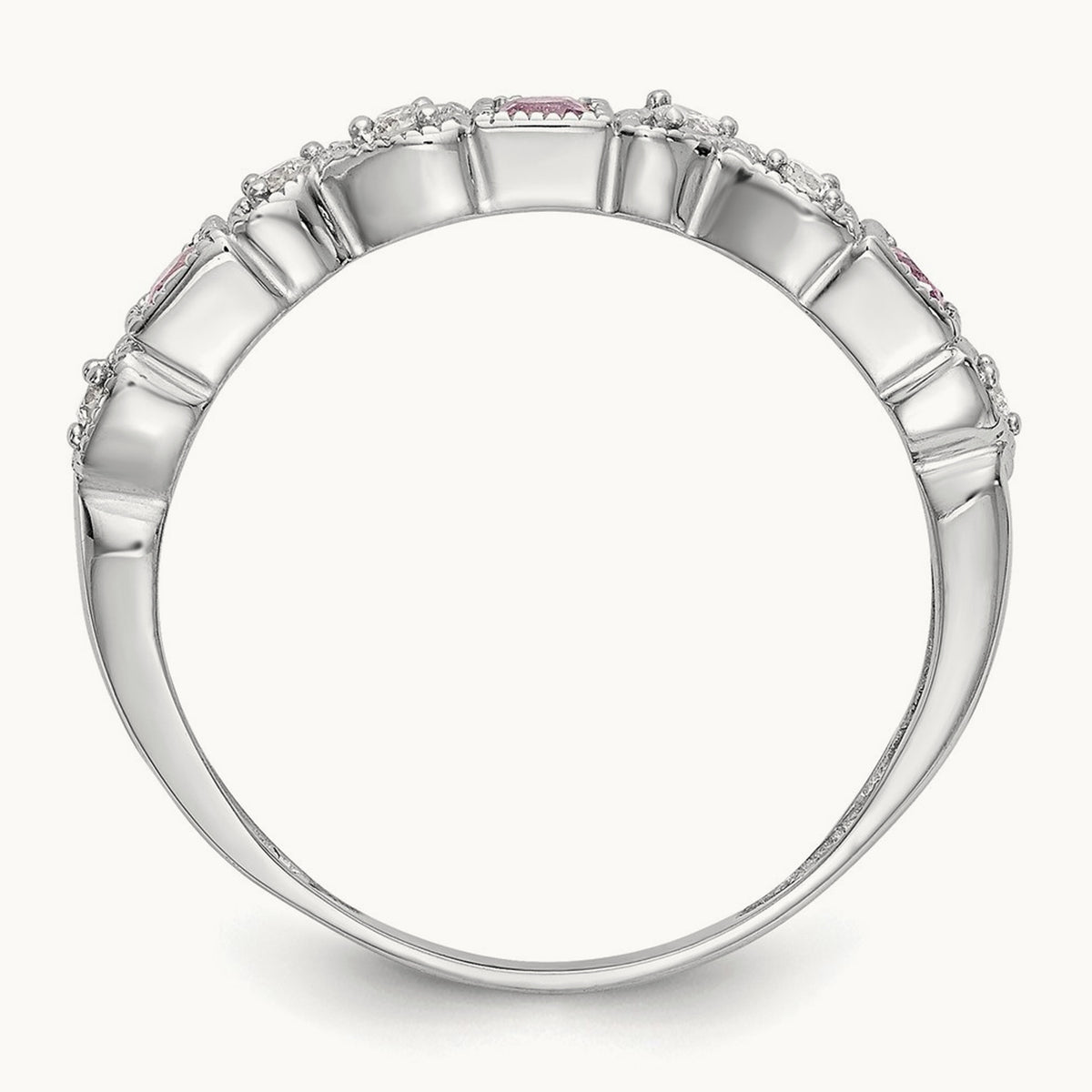 Diamond w/Pink Sapphire Band, 14K White Gold