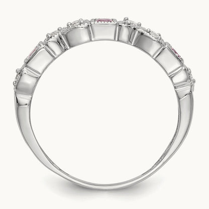 Diamond w/Pink Sapphire Band, 14K White Gold