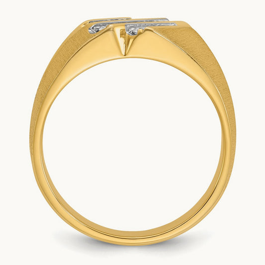 IBGoodman Men's Polished Satin and Grooved Diamond Ring, 14K