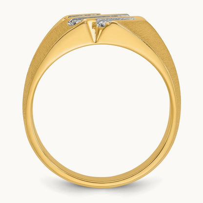 IBGoodman Men's Polished Satin and Grooved Diamond Ring, 14K
