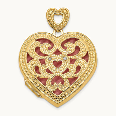 w/ Diamond Vintage Heart Locket, 24mm, 14K Yellow Gold
