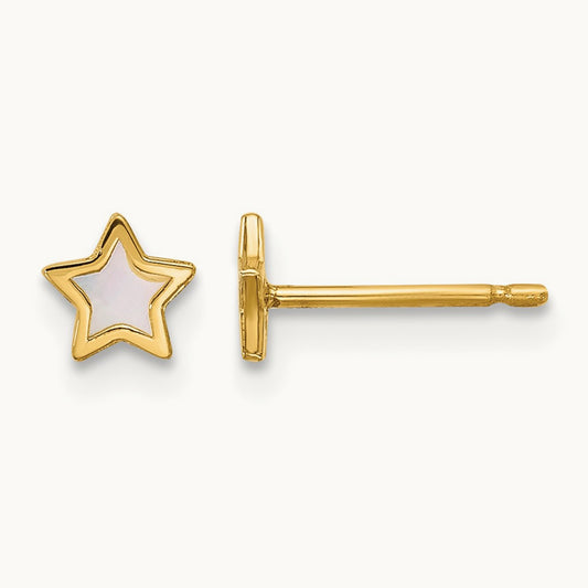 Polished Mother of Pearl Star Post Earrings, 14K