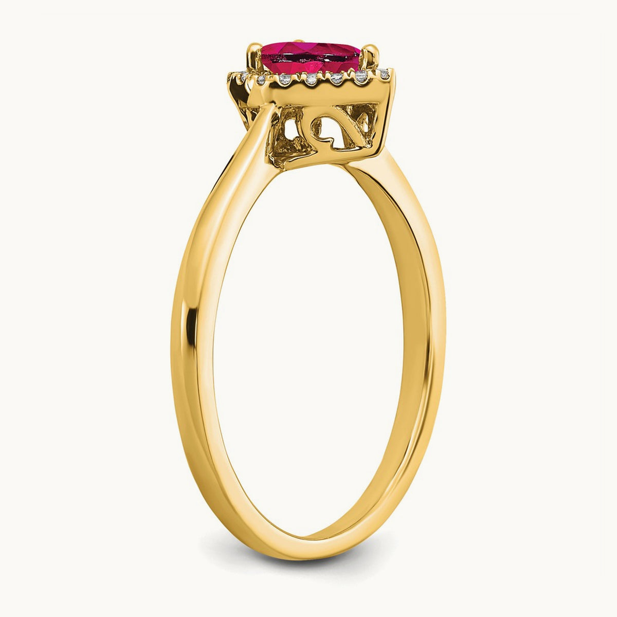 Pear Ruby and Diamond Halo Ring, 14K