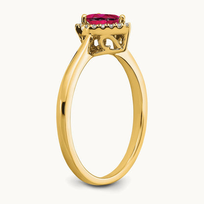 Pear Ruby and Diamond Halo Ring, 14K