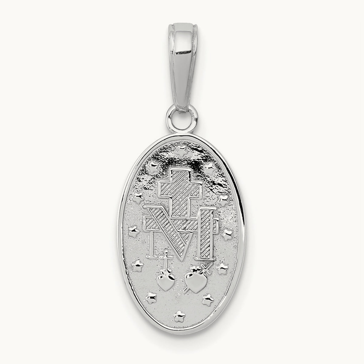 Miraculous Medal Pendant — 14K White Gold, 25mm