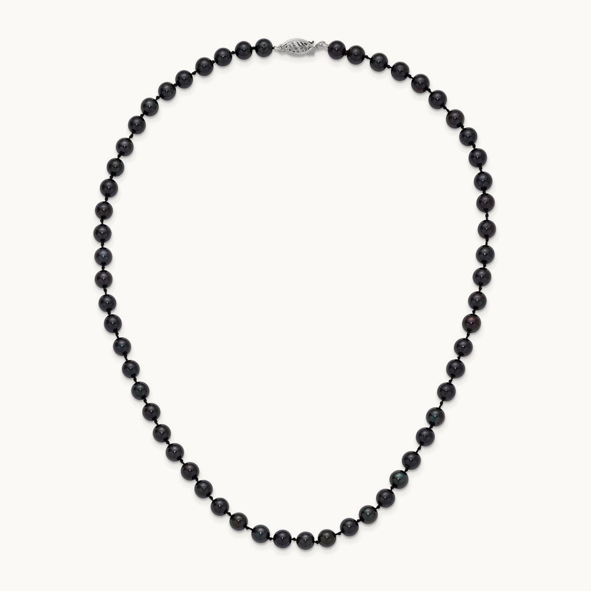 6- Round Black Saltwater Akoya Cultured Pearl Necklace, 14K White Gold