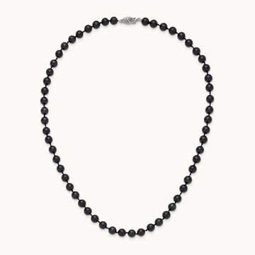 6- Round Black Saltwater Akoya Cultured Pearl Necklace, 14K White Gold