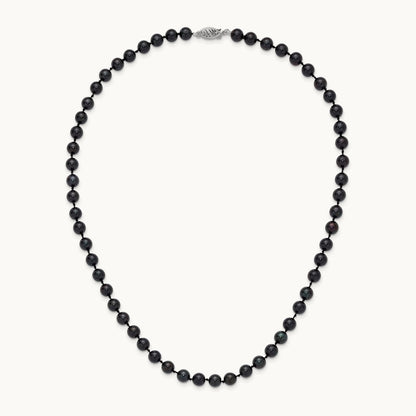 6- Round Black Saltwater Akoya Cultured Pearl Necklace, 14K White Gold