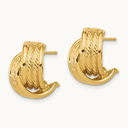 Polished and Textured Twisted Post Earrings, 14K